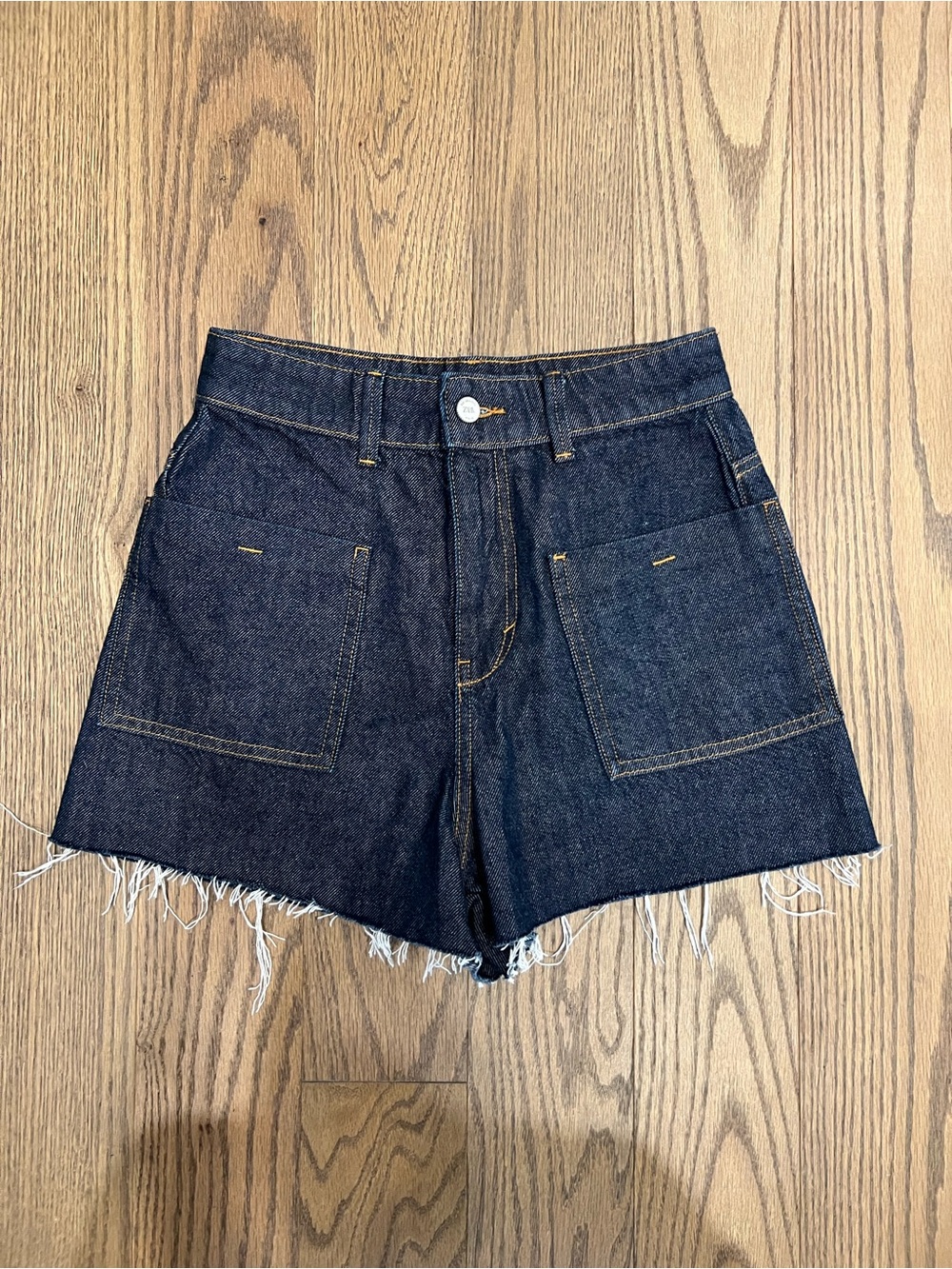 Denim High-Rise Frayed Hem Shorts - Zara USA 4